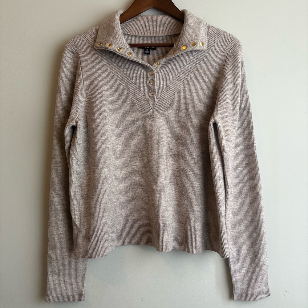 Flag & Anthem XL‎ Knit Snap Collar Sweater – Tan Ribbed Pullover